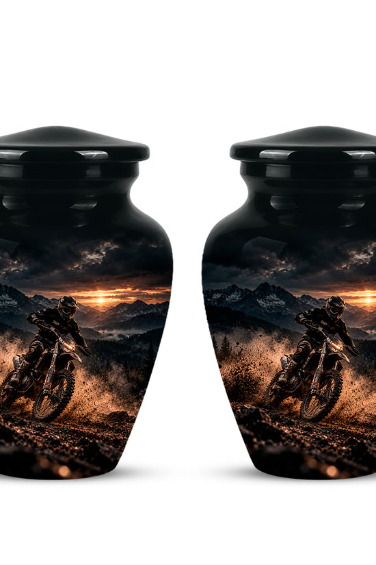 Personalized Dirt Biker Cremation Urn - Custom Aluminum Memorial Ashes Container