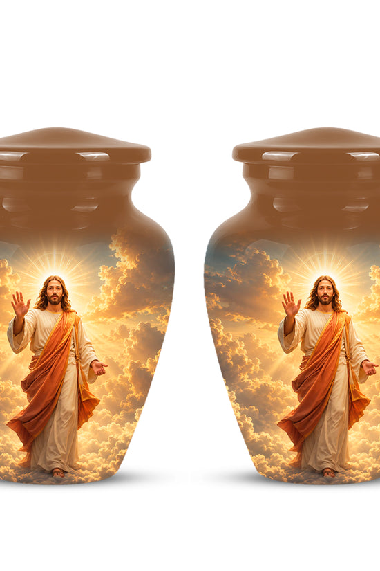 Jesus in Heavenly Clouds Memorial Urn – Personalized Religious Ashes Urn