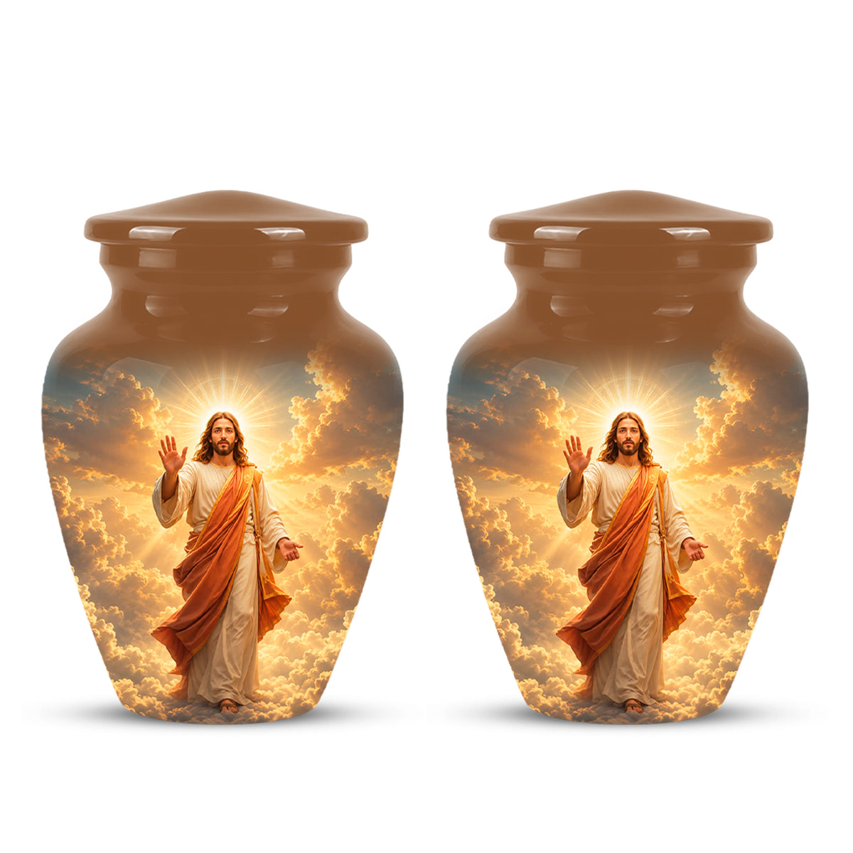 Jesus in Heavenly Clouds Memorial Urn – Personalized Religious Ashes Urn