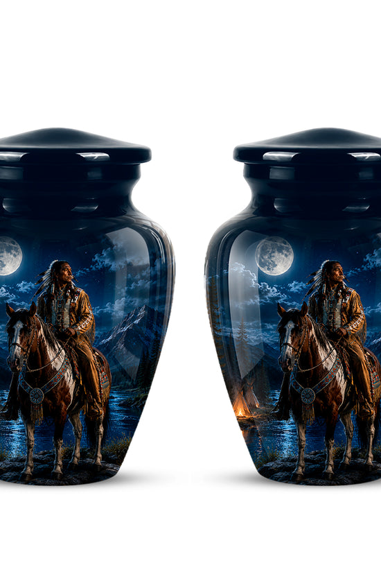 Native American Horse Urn for Adult Ashes – 10" Blue Forest Urns For Ashes