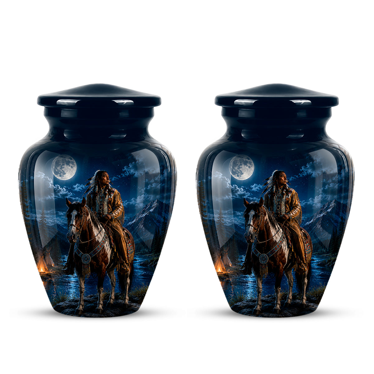 Native American Horse Urn for Adult Ashes – 10" Blue Forest Urns For Ashes