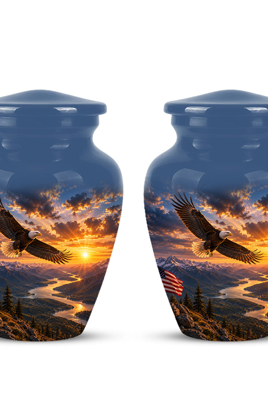 Sunset Eagle Funeral Urn - Blue Custom Aluminum Urns For Human Ashes