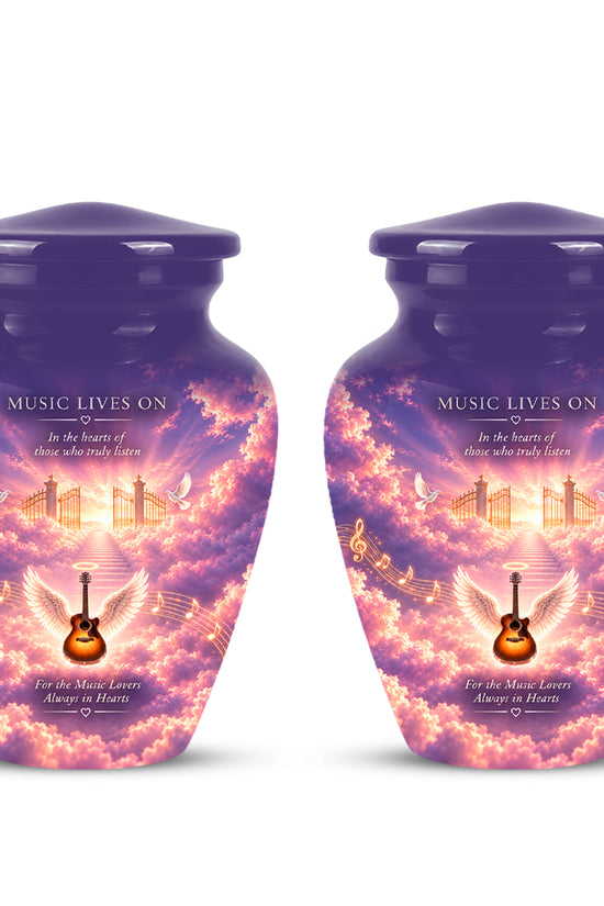 Heaven Gate Angel Wings Guitar Urn - Memorial Urn For Ashes For Music Lovers