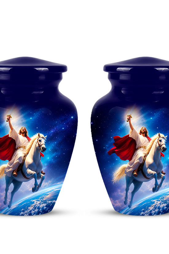 Divine Jesus & Horse Galaxy Aluminum Urn for Spiritual Human Ashes