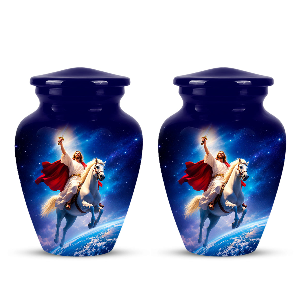 Divine Jesus & Horse Galaxy Aluminum Urn for Spiritual Human Ashes