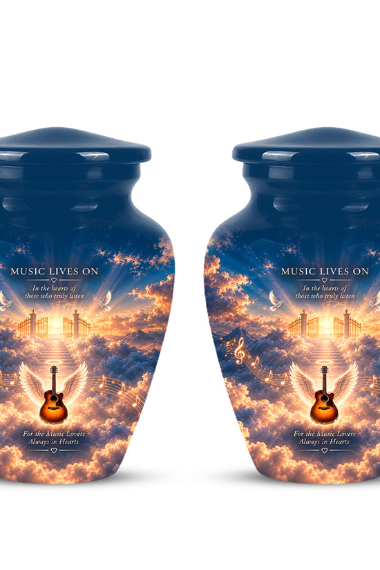 Angel Wings & Guitar Tribute Funeral Urn - Sunset Heaven Gate & Stairs Memorial Urn