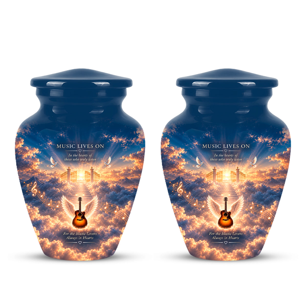 Angel Wings & Guitar Tribute Funeral Urn - Sunset Heaven Gate & Stairs Memorial Urn