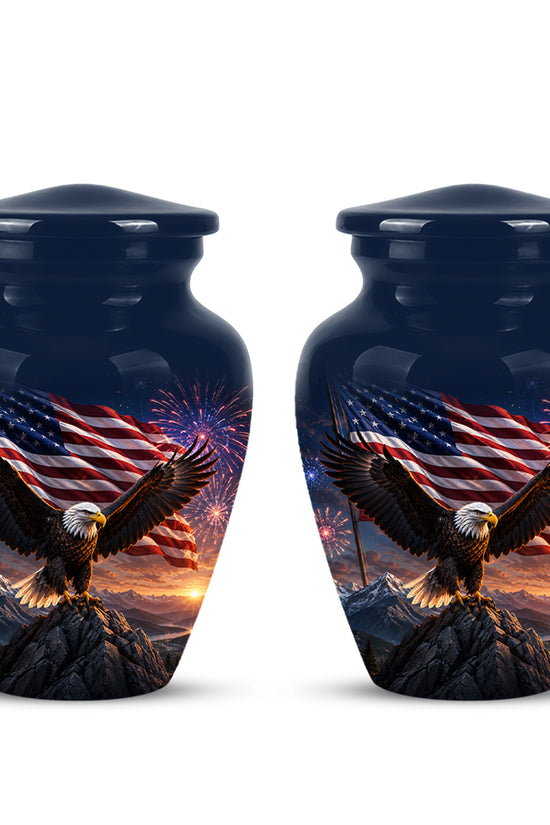 Patriotic Eagle & USA Flag Themed Urn - Aluminum Memorial Urns For Veterans