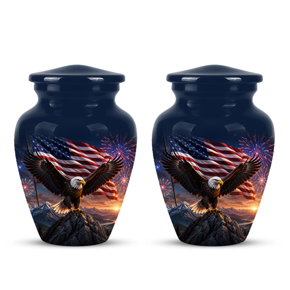Patriotic Eagle & USA Flag Themed Urn - Aluminum Memorial Urns For Veterans