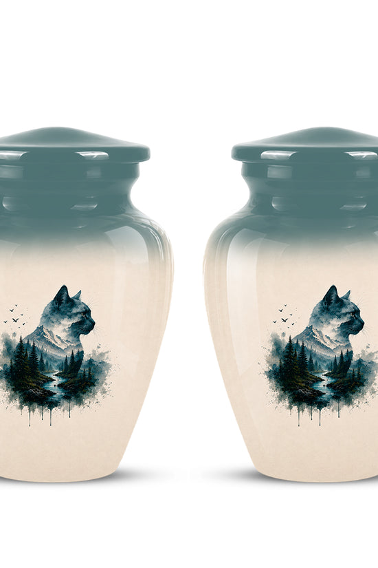 Artistic Mountain Cat Cremation Urn – Aluminum Pet Memorial For Ashes