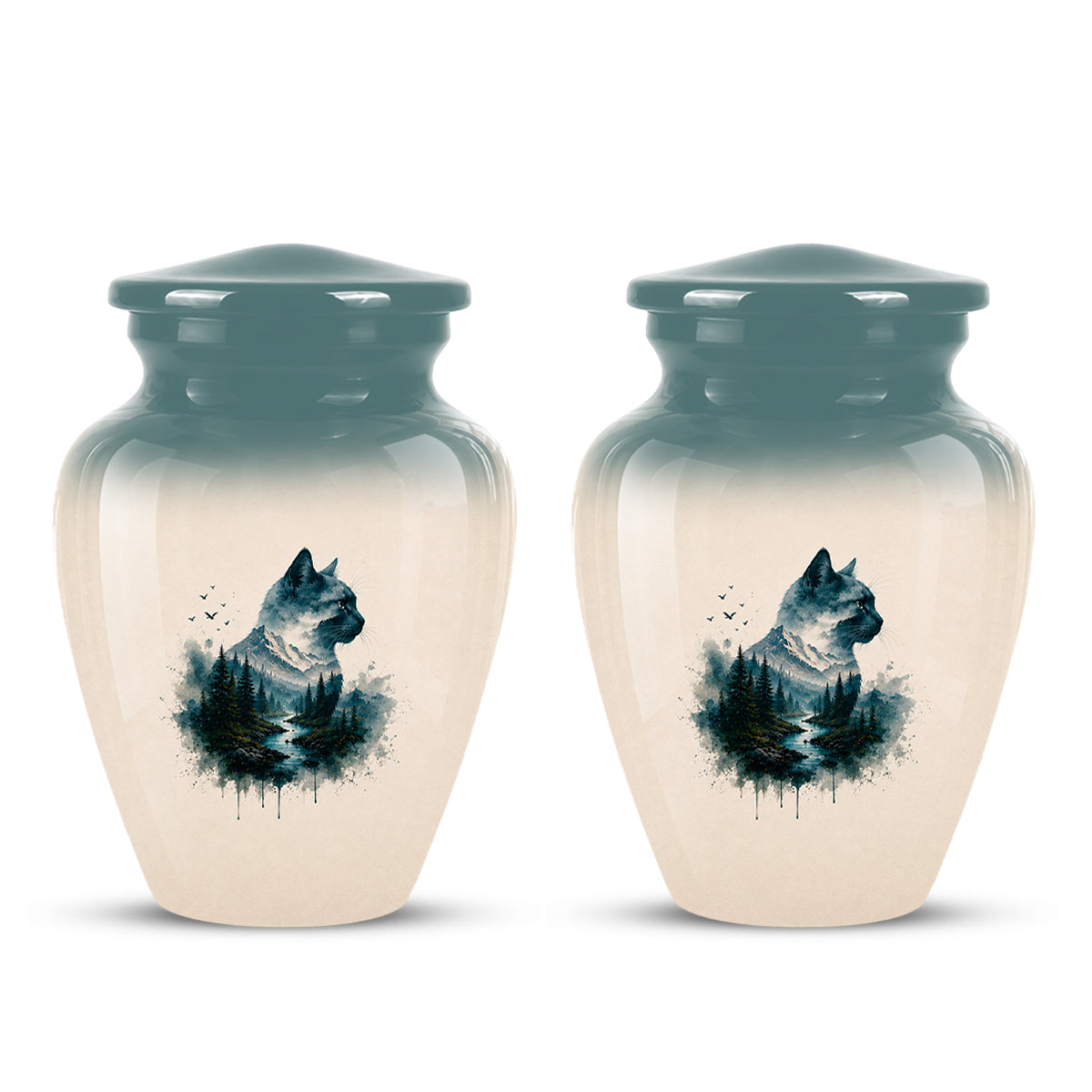 Artistic Mountain Cat Cremation Urn – Aluminum Pet Memorial For Ashes
