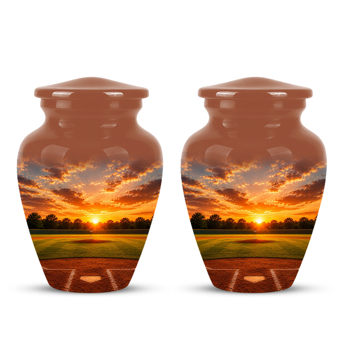Beautiful Sunset Baseball Ground Scenic Urn - Custom Aluminum Urn For Athletes