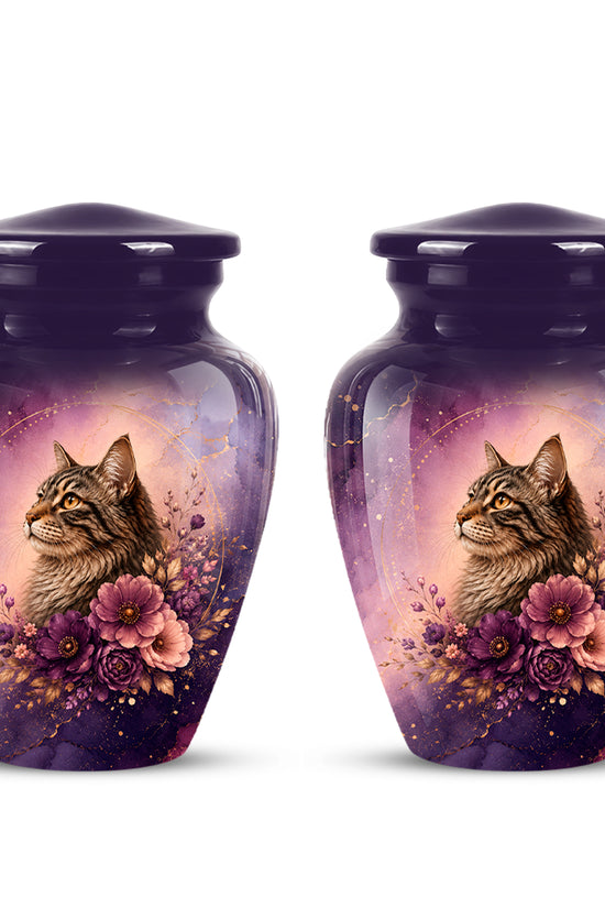Floral Cat Memorial Urn – Personalized Purple Aluminum Ashes Urn For Ashes