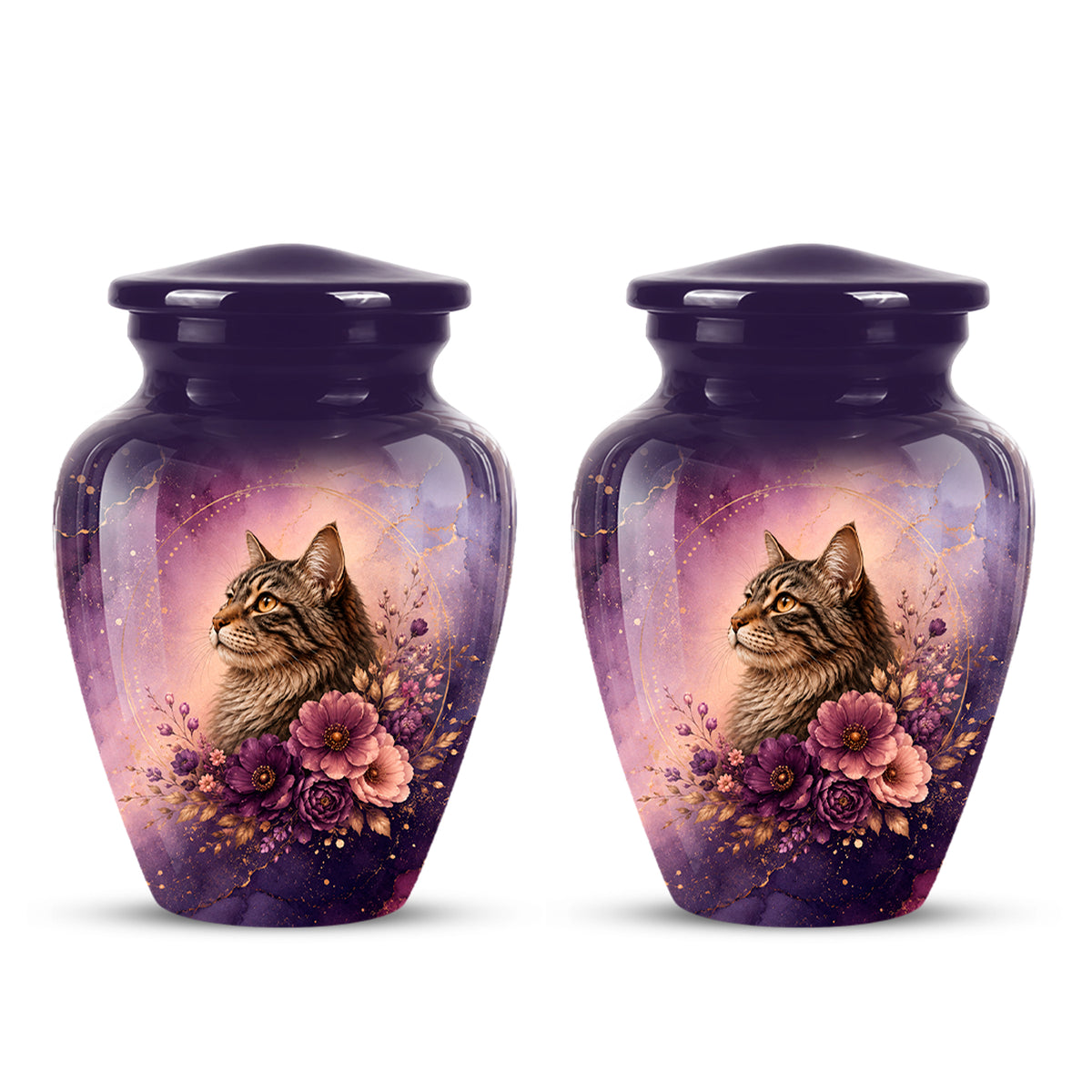 Floral Cat Memorial Urn – Personalized Purple Aluminum Ashes Urn For Ashes