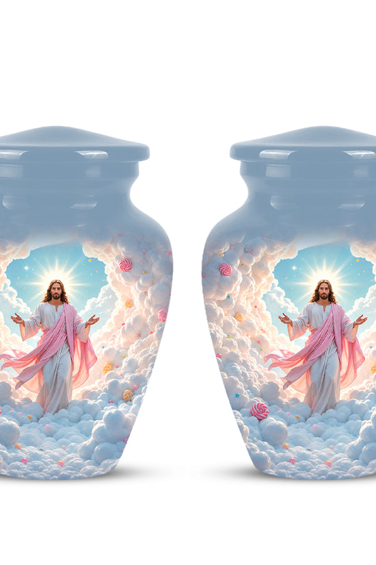 Heavenly Blue Clouds & Jesus Adult Aluminum Cremation Urn For Ashes