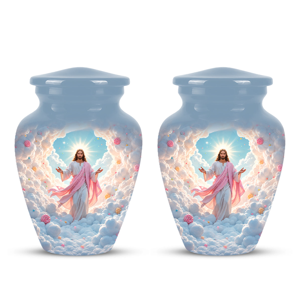 Heavenly Blue Clouds & Jesus Adult Aluminum Cremation Urn For Ashes