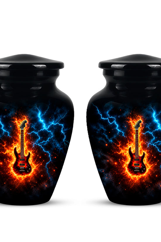 Majestic Thunder & Fire Guitar Cremation Urn - Black Funeral Urns For Ashes