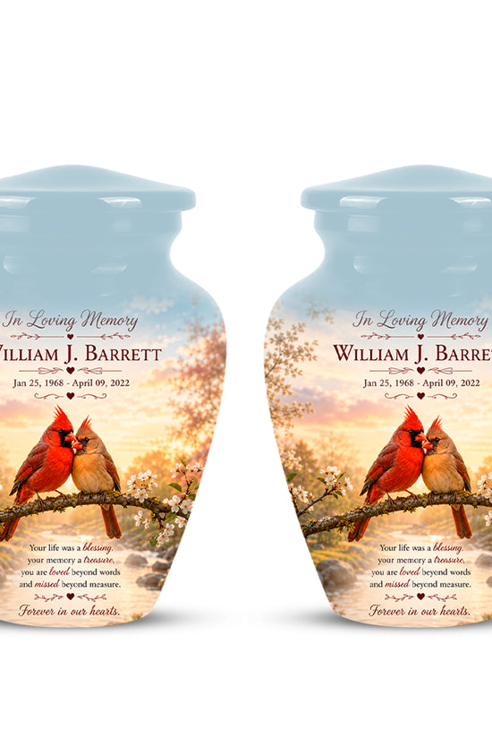 Cardinal Bird Pair Themed Cremation Urn - Bird Memorial Urn For Lovers
