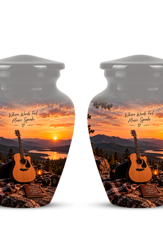 Guitar Quotes Cremation Urn For Ashes - Sunset Landscape Ashes Container