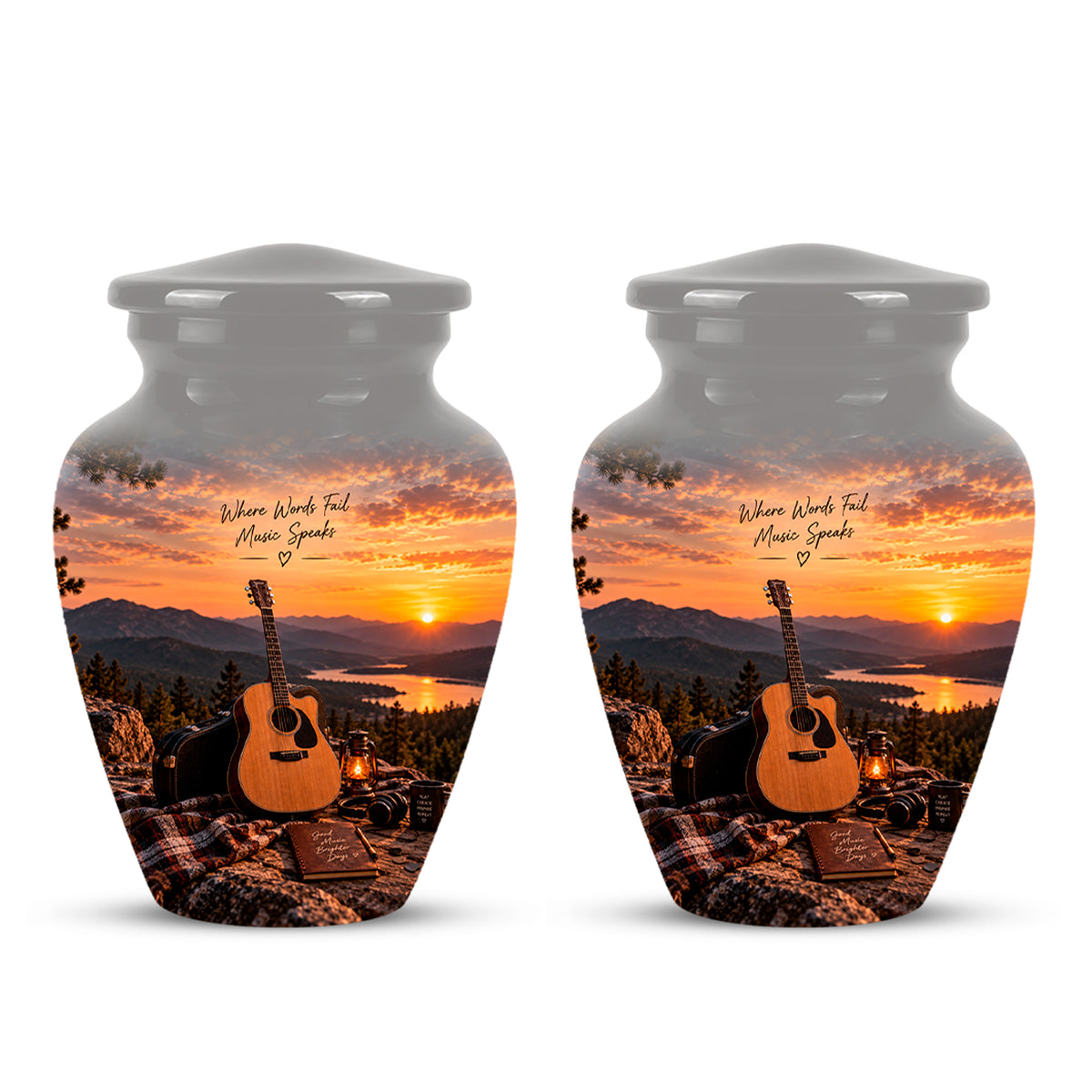 Guitar Quotes Cremation Urn For Ashes - Sunset Landscape Ashes Container