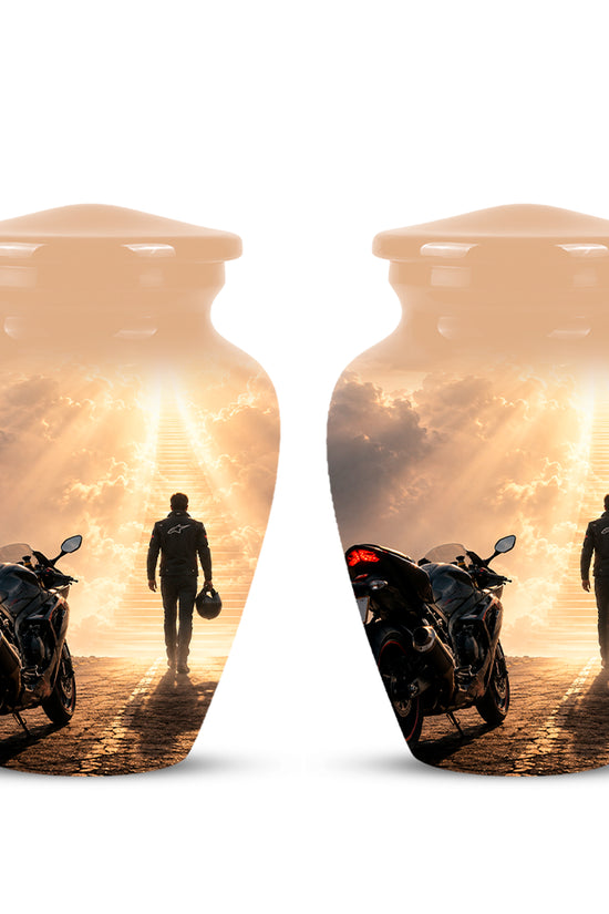 Heavenly Stairs & Rider Urn - Motorbike Cremation Urns For Biker Ashes