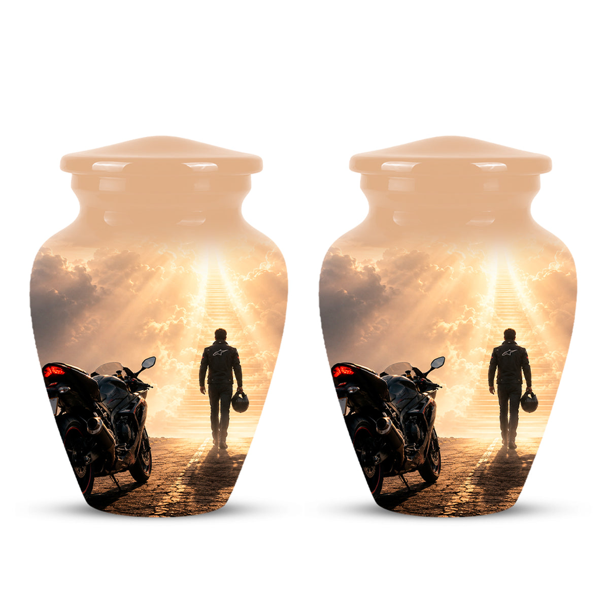 Heavenly Stairs & Rider Urn - Motorbike Cremation Urns For Biker Ashes