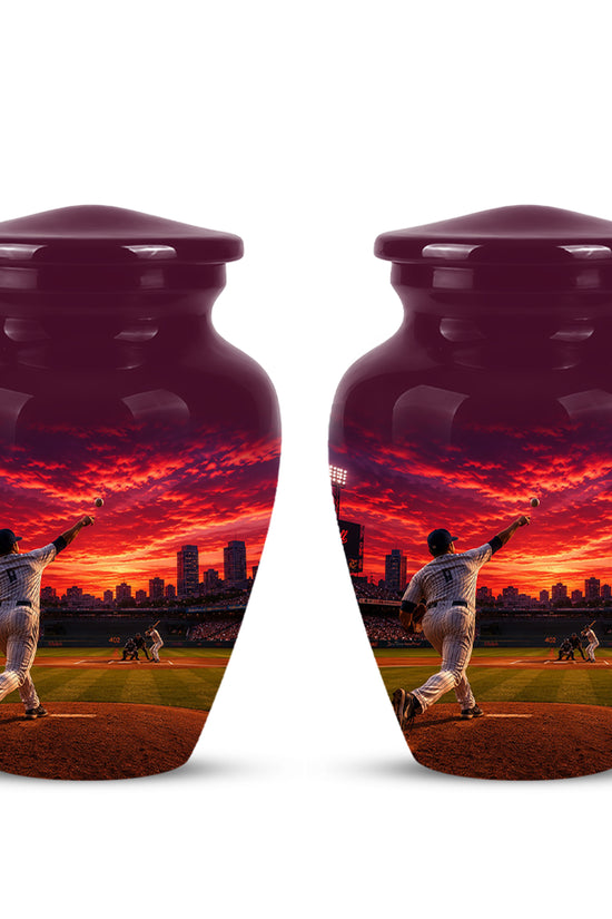 Personalized Sunset Stadium Baseball Cremation Urn For Pitcher's Ashes