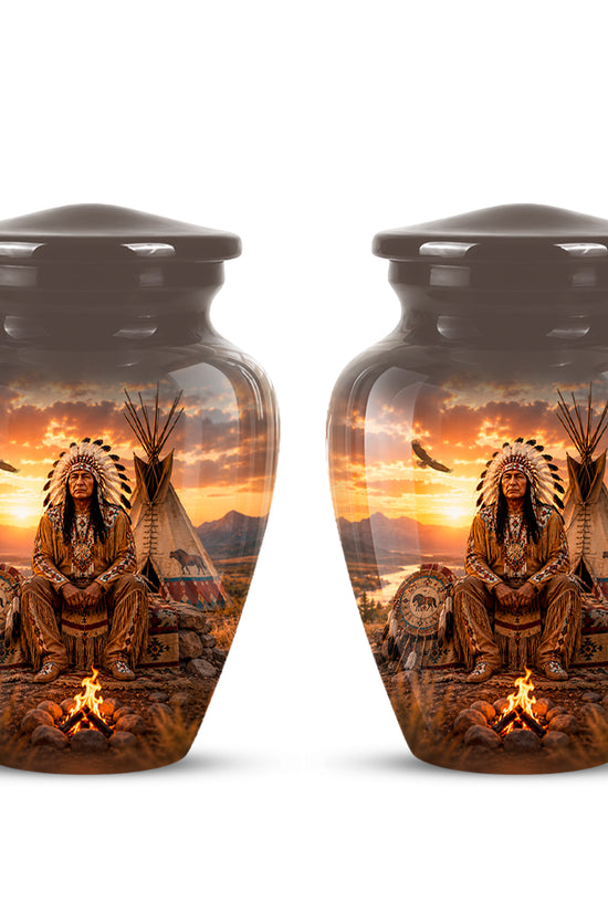 Personalized Native American Sunset Aluminum Cremation Urn For Human Ashes