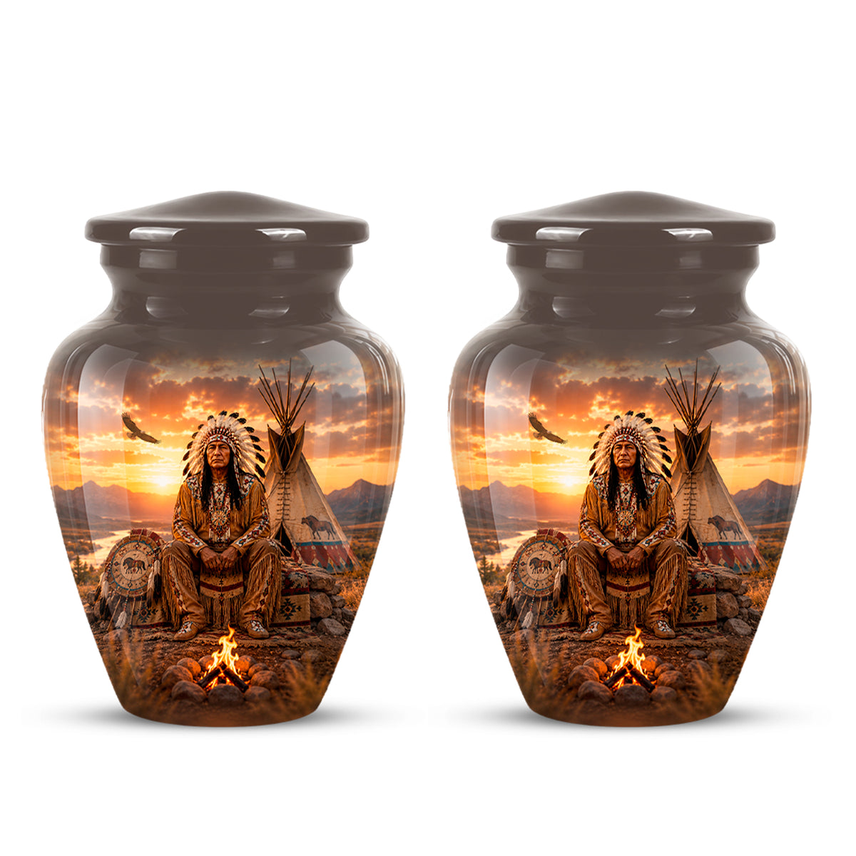 Personalized Native American Sunset Aluminum Cremation Urn For Human Ashes