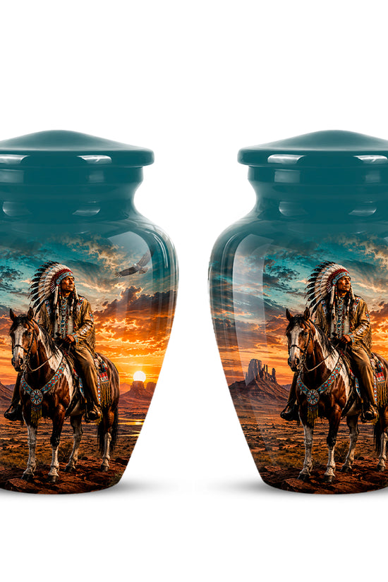 Custom Native American Urn – Traditional Warrior Aluminum Cremation Urn