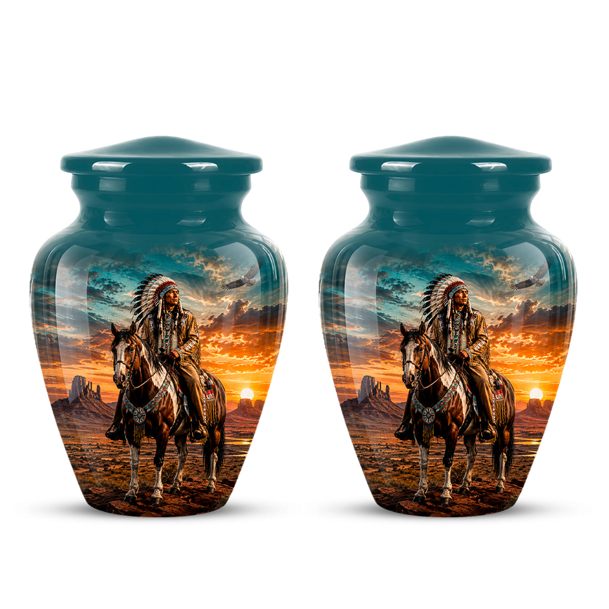 Custom Native American Urn – Traditional Warrior Aluminum Cremation Urn