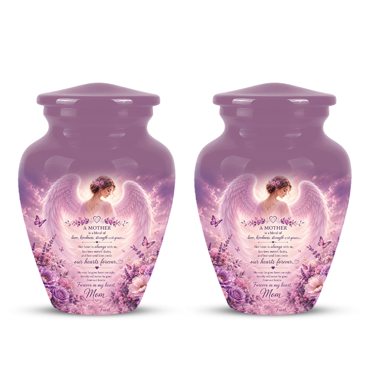 Pink Angel Mom Wings Cremation Urn - Custom Quotes Funeral Urns For Mom