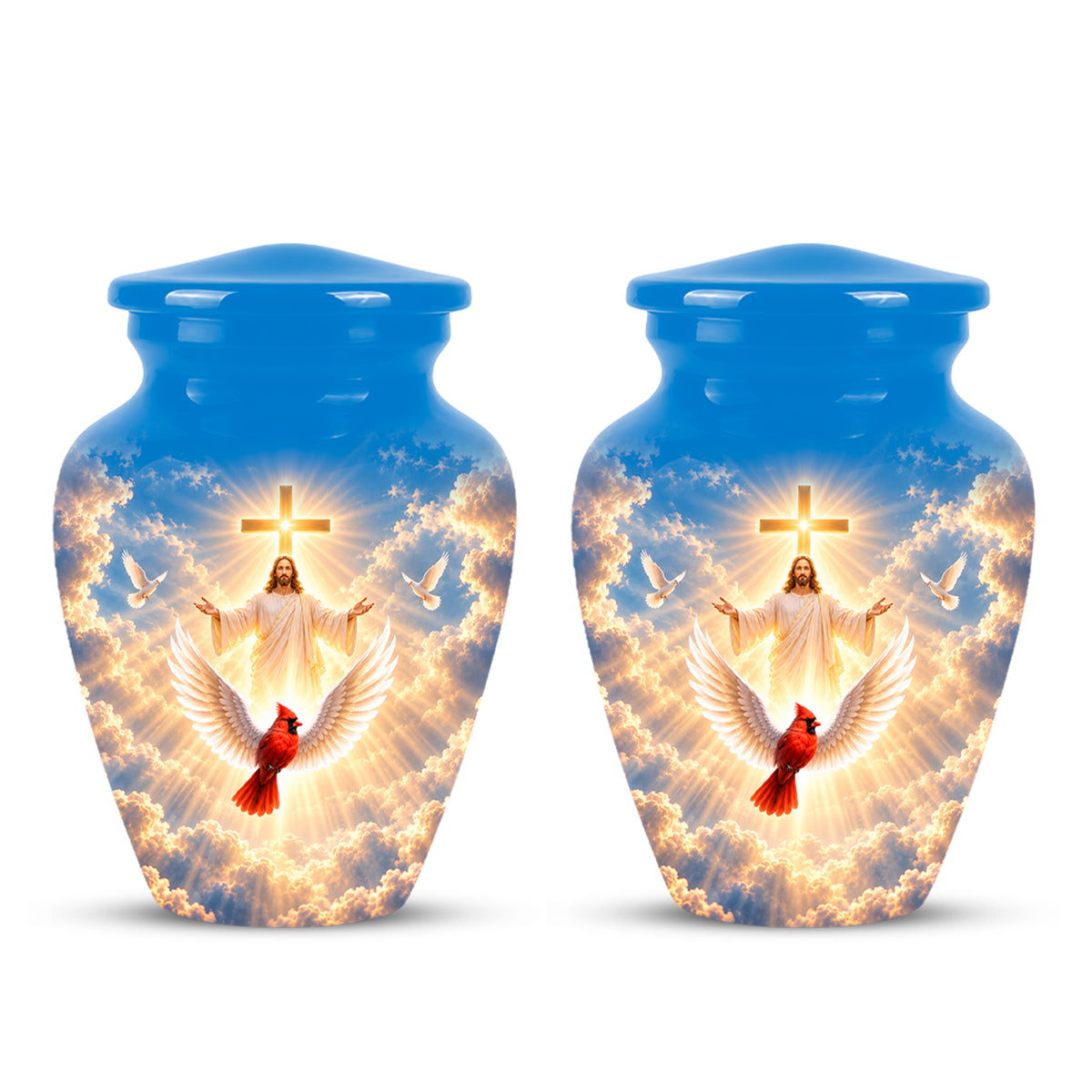 Christian Memorial Urn with Jesus & Cardinal - Heavenly Cremation Ashes Urn