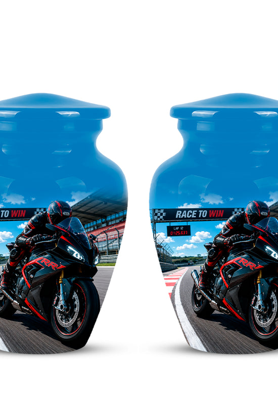 Personalized Motorcycle Rider Cremation Urn – Racing Bike Memorial Tribute