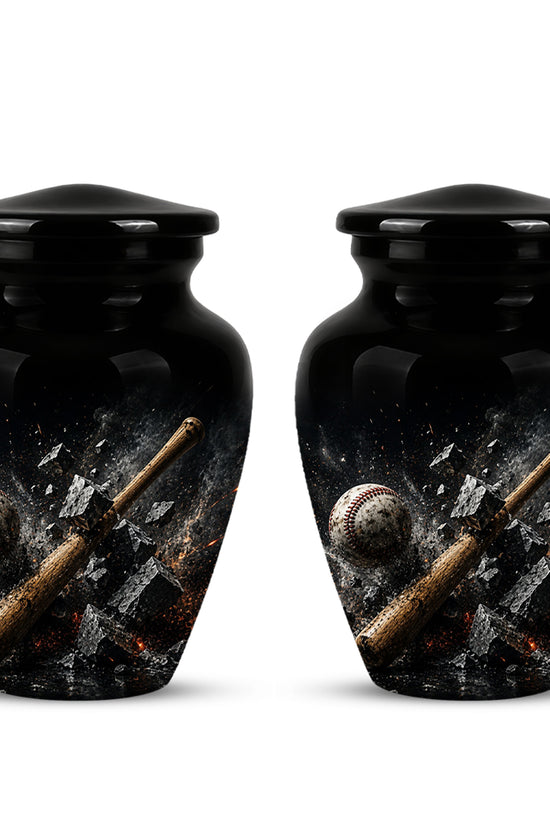 Baseball Bat Shattering Stone Urn - Custom Black Funeral Urns For Ashes