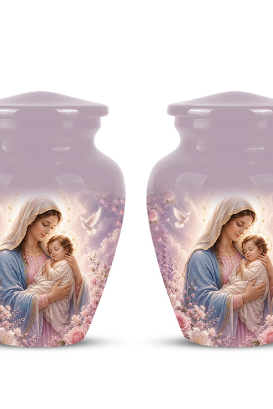 Heavenly Angel Mom With Child Urn - Purple Aluminum Urn For Women Ashes