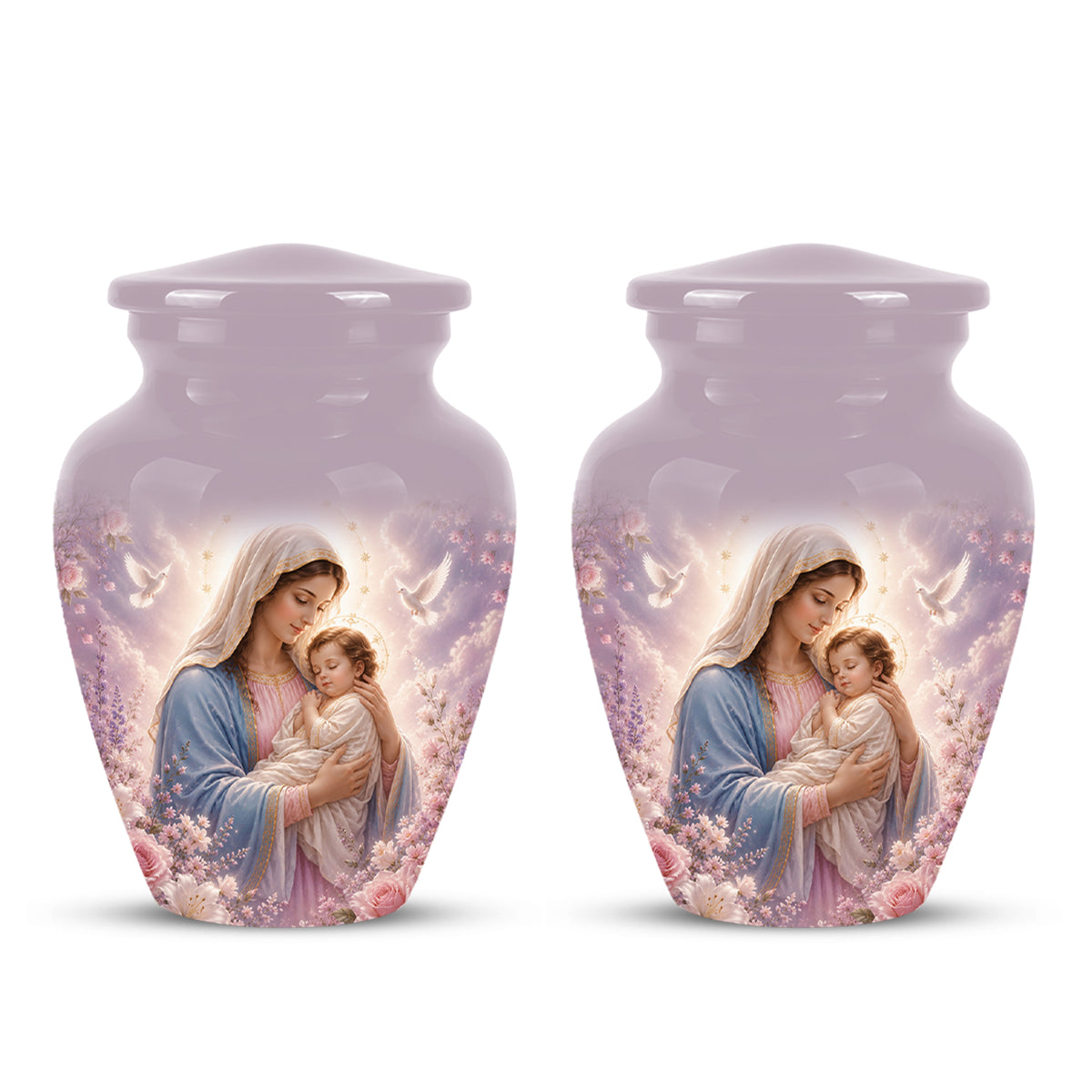 Heavenly Angel Mom With Child Urn - Purple Aluminum Urn For Women Ashes