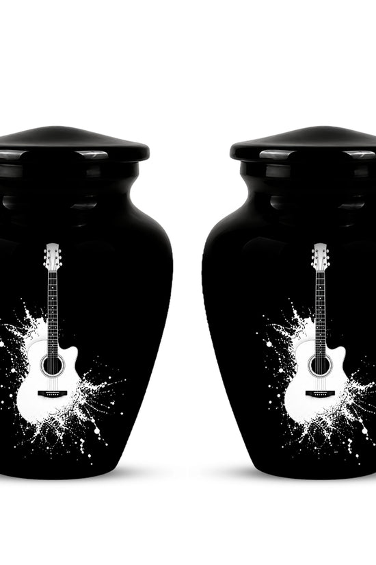White Guitar Cremation Urn - Artistic Black Memorial Urns For Musicians