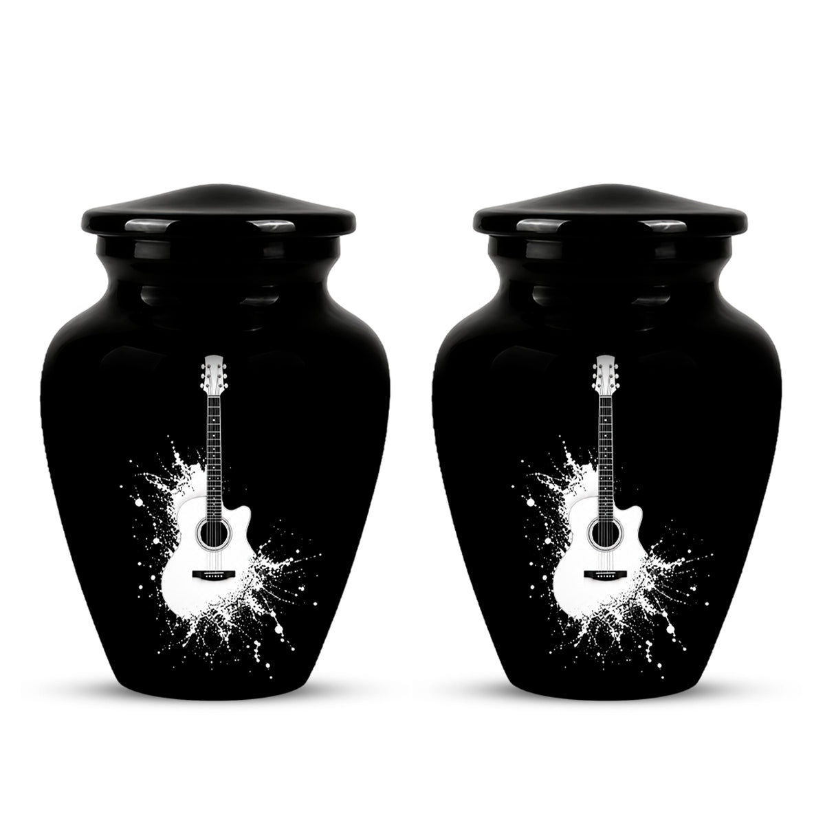White Guitar Cremation Urn - Artistic Black Memorial Urns For Musicians