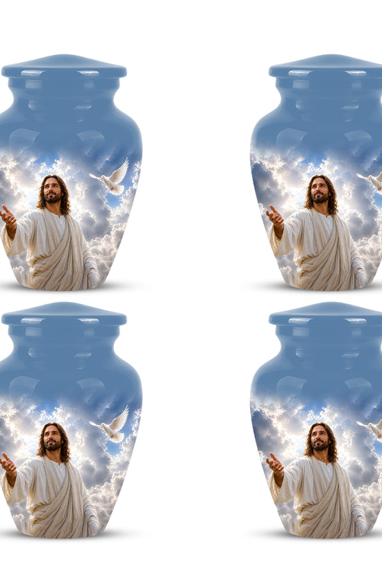 Personalized Jesus Cremation Urn - Blue Aluminum Urn For Spiritual Humans