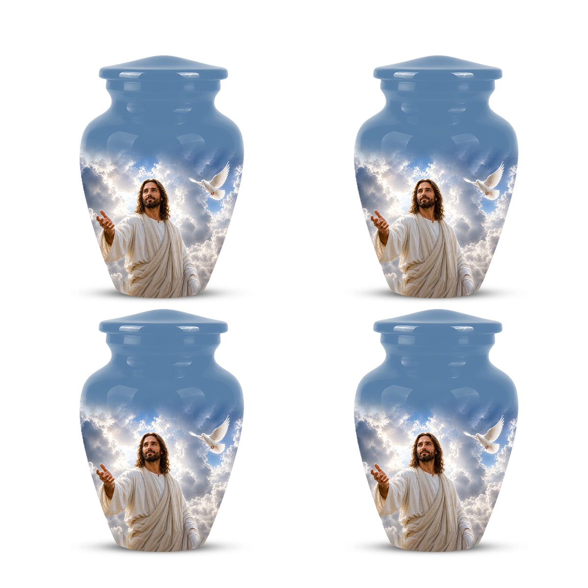 Personalized Jesus Cremation Urn - Blue Aluminum Urn For Spiritual Humans