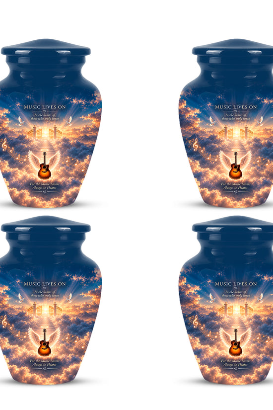 Angel Wings & Guitar Tribute Funeral Urn - Sunset Heaven Gate & Stairs Memorial Urn