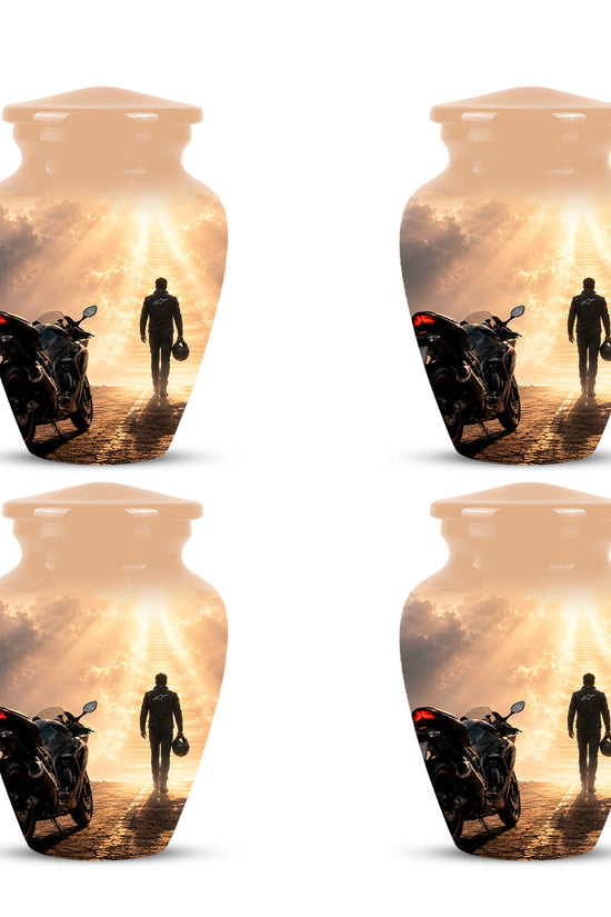 Heavenly Stairs & Rider Urn - Motorbike Cremation Urns For Biker Ashes