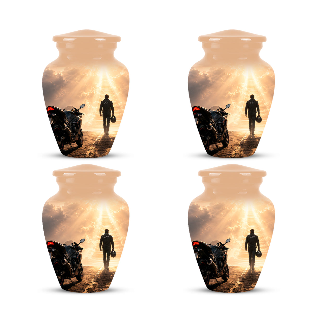 Heavenly Stairs & Rider Urn - Motorbike Cremation Urns For Biker Ashes
