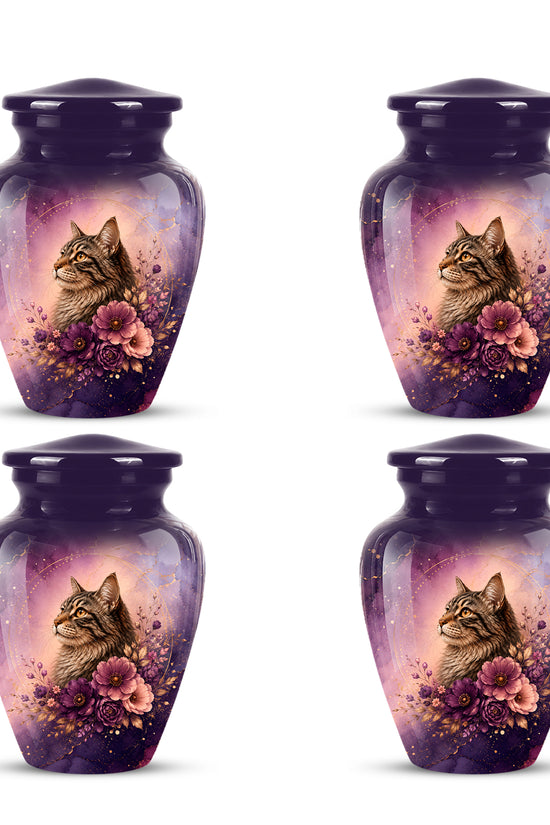 Floral Cat Memorial Urn – Personalized Purple Aluminum Ashes Urn For Ashes