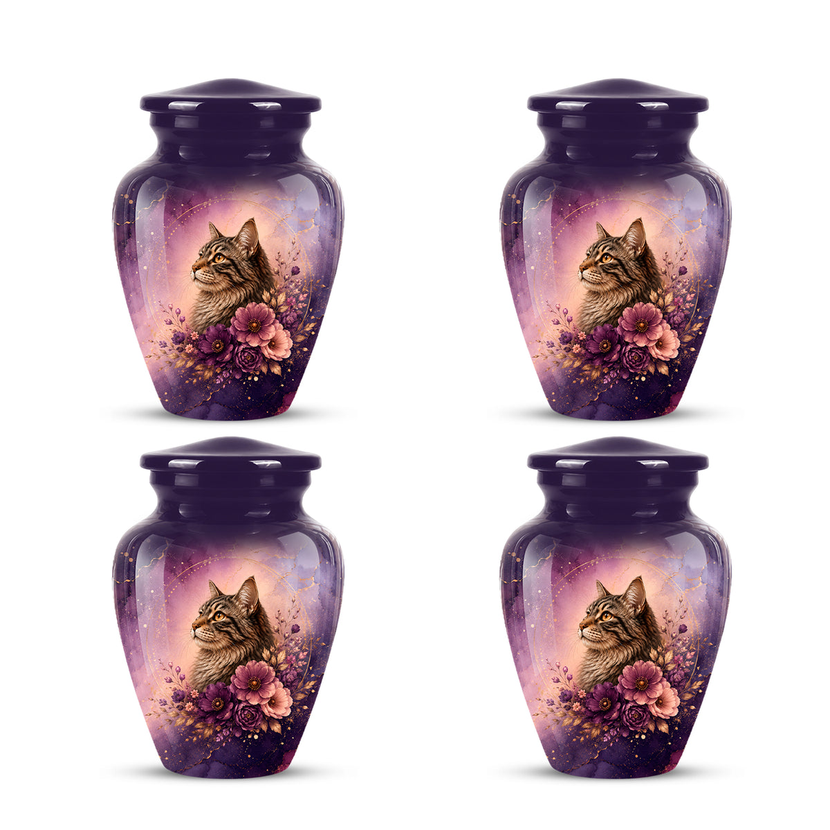 Floral Cat Memorial Urn – Personalized Purple Aluminum Ashes Urn For Ashes