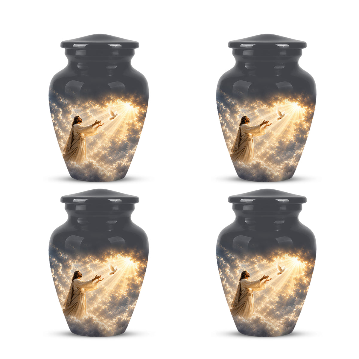 Jesus With Flying Dove Cremation Urn - Beautiful Sunrays Theme Urn For Ashes