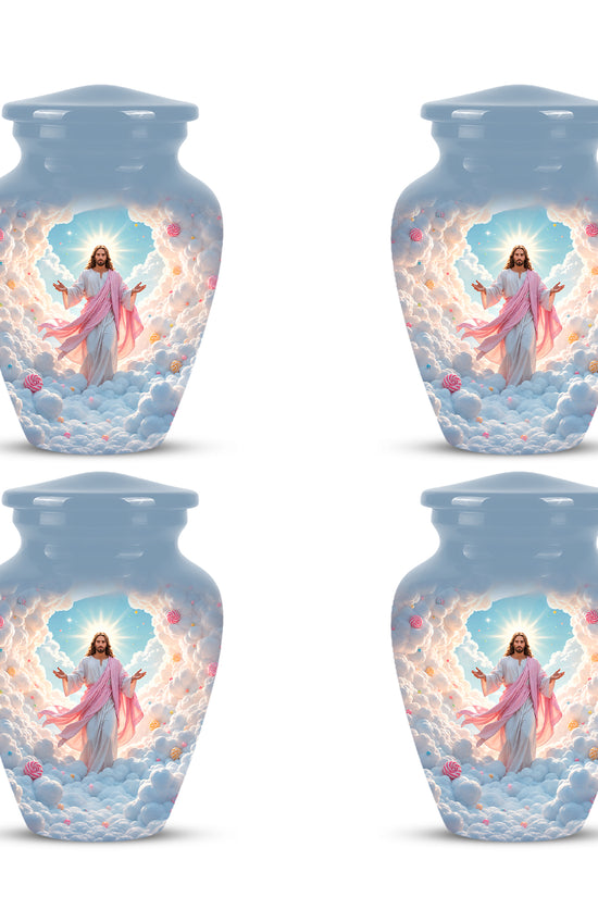 Heavenly Blue Clouds & Jesus Adult Aluminum Cremation Urn For Ashes