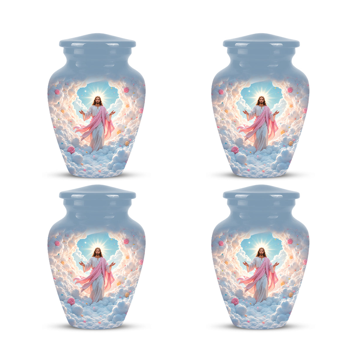 Heavenly Blue Clouds & Jesus Adult Aluminum Cremation Urn For Ashes