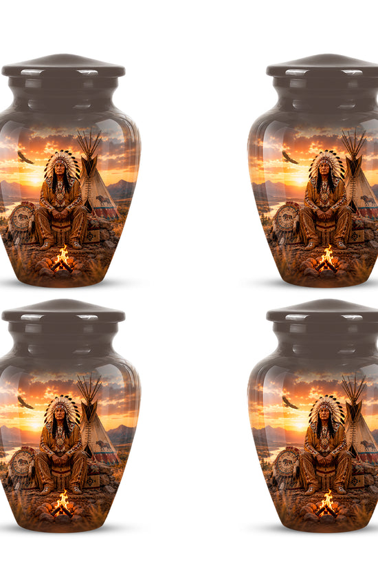 Personalized Native American Sunset Aluminum Cremation Urn For Human Ashes